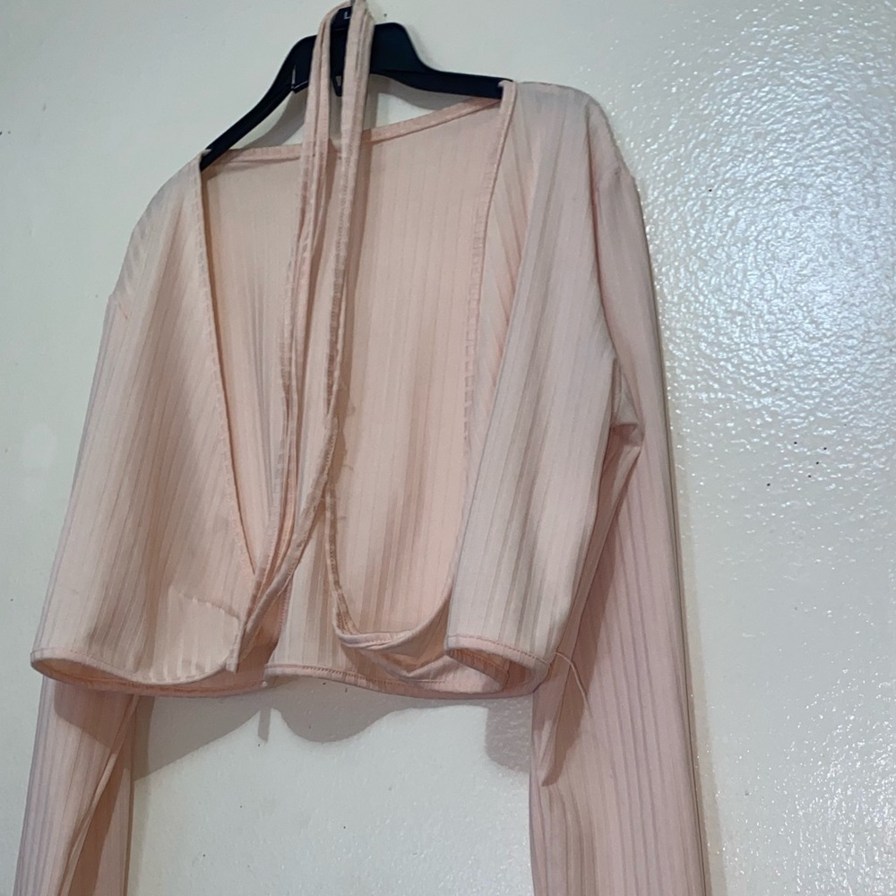 Long sleeve baby pink wrap crop blouse